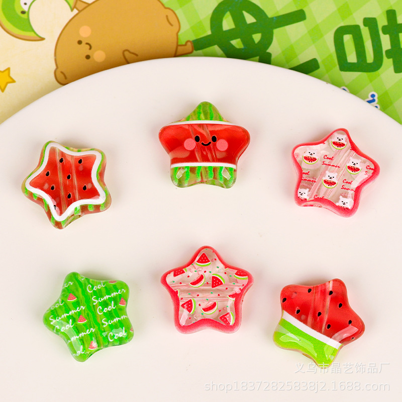 Transparent fruit watermelon five-pointed star beaded acrylic perforated diy bracelet, mobile phone chain head rope accessory pic 5