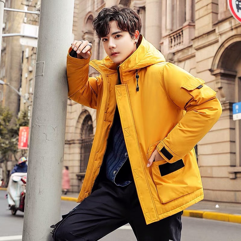 Teenage men's down jackets, short, thickened winter hooded jackets, workwear, casual, student casual winter wear trend details Picture