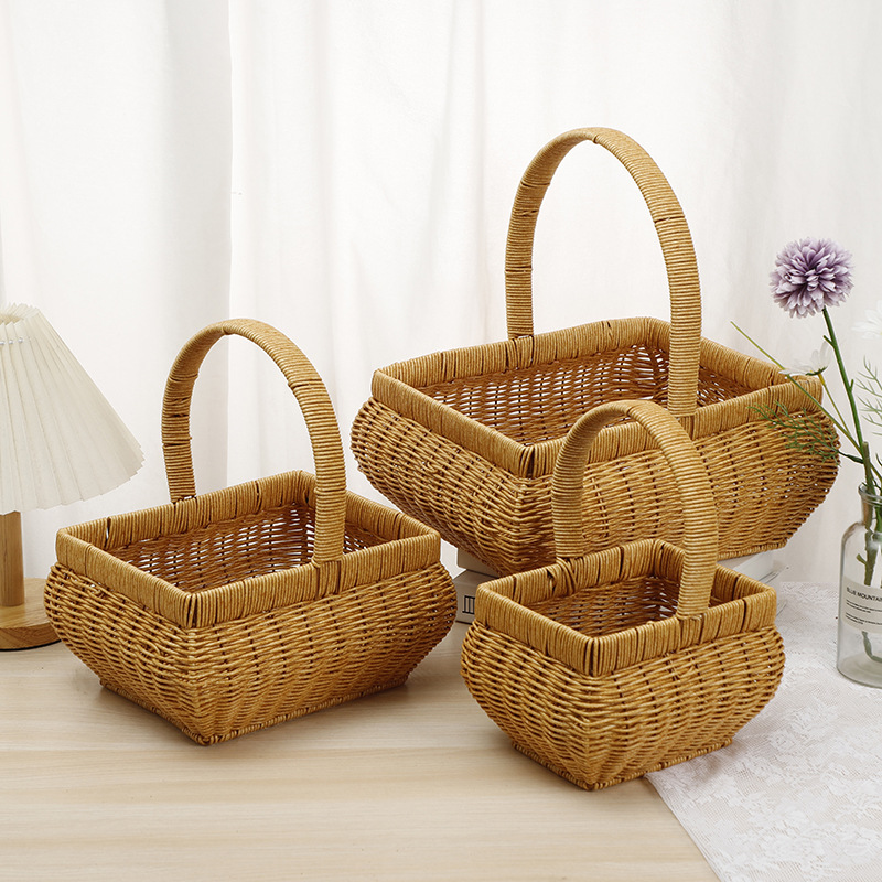New simple and retro hand-woven basket, eco-friendly grocery shopping basket, household plant hand-woven basket
