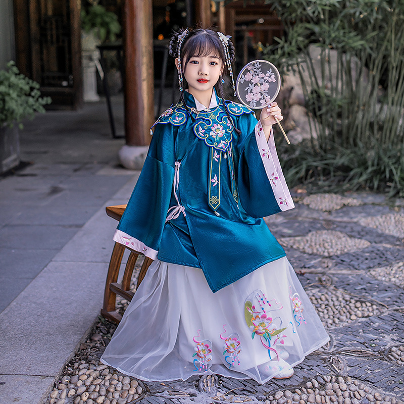 汉服女童套装云肩儿童风女孩裙子明制唐装袄裙古装童装秋仙女