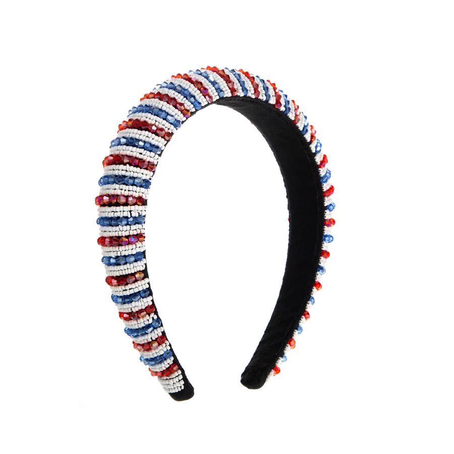 Amazon red, white and blue rice bead hair band, personalized woven beaded sponge wide edge headband, pressure hair accessory Specification image