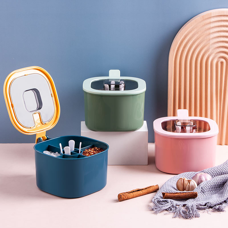 厨房用品创意调味盒套装四格一体味精盐罐家用多格带盖收纳调味盒