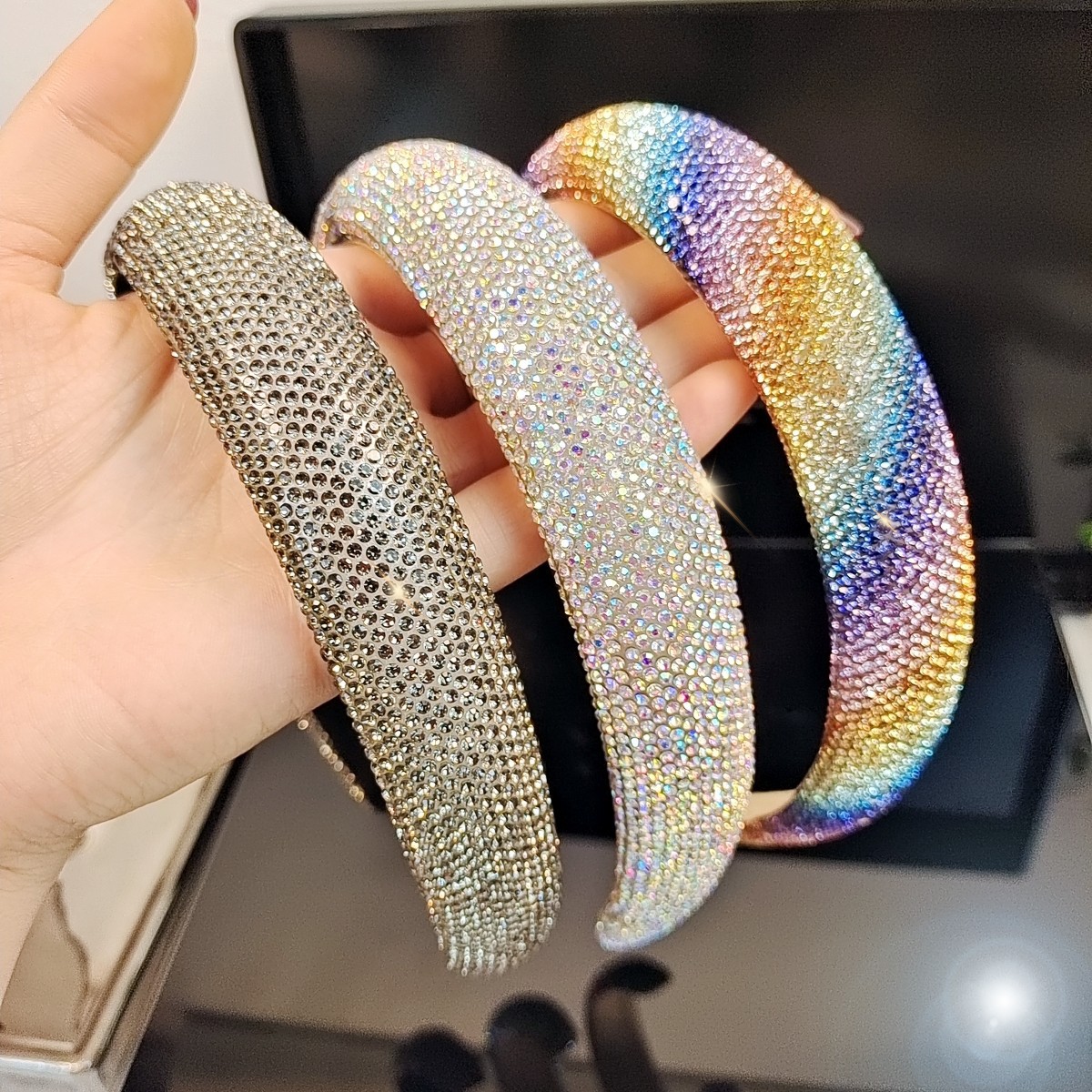 Amazon cross border premium sense color full drill hair hoop mujer simple moda versátil alto grado cranial top hoop accesorios para el cabello Application Scenario