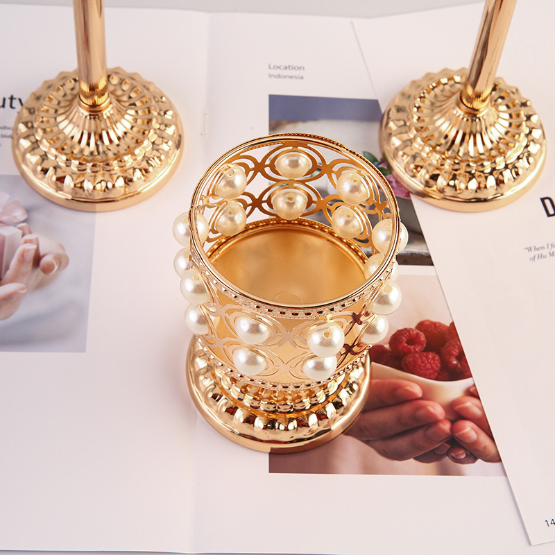 Yujia European Pearl Candlestick Decoration Table Wedding Hotel Romantic Crystal Candle Table Decoration Direct Sales details Picture