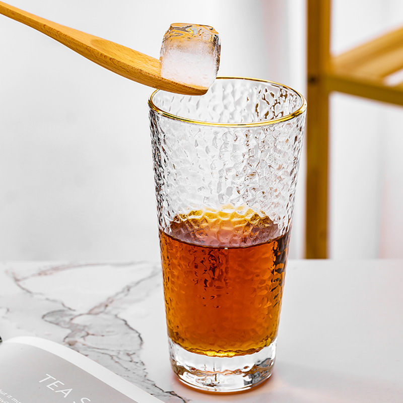 Clear Glass Gift Creative Gold Border Water Glass Hammer Glass Home Teacup Juice Beer Glass Set Application Scenario