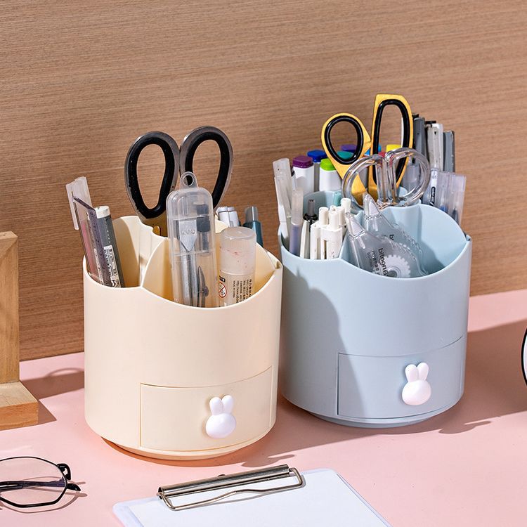 Desktop 360-degree rotating pen holder, student office stationery storage box, multi-functional large-capacity ins makeup brush bucket Specification image