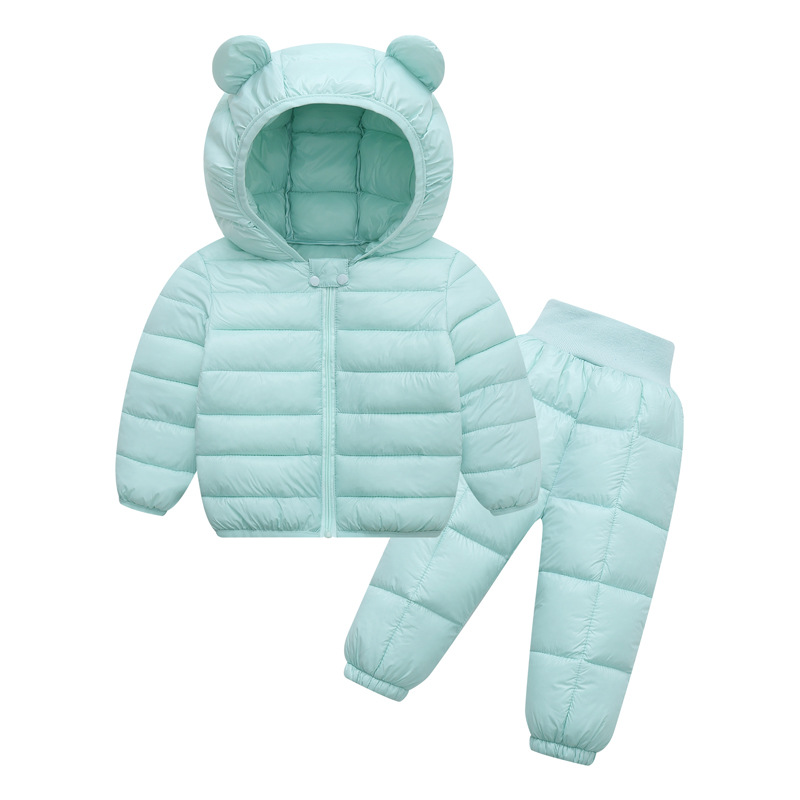 New children's down cotton jacket light and thin set for babies, small and medium-sized children, boys and girls, inner liner baby pants, two-piece set for winter details Picture