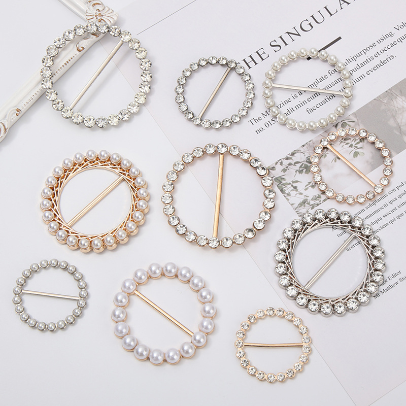 Metal Pearl Waist Buckle Silk Scarf Buckle Shirt T-Shirt Corner Knotted Button Waist Fixed Buckle Drill Three-Speed Buckle Rhinestone details Picture