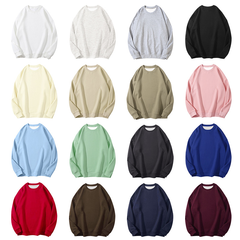 纯棉加绒加厚圆领卫衣光板落肩空白卫衣宽松大码女装秋冬卫衣女