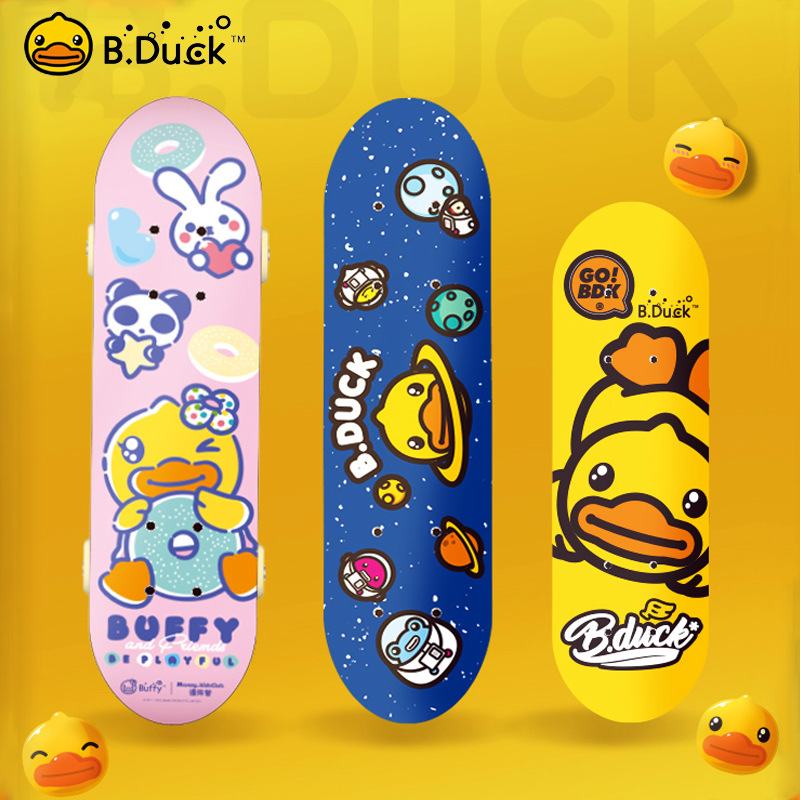 B.cuk Little Yellow Duck Children's Skateboard 3-6-12 years old Beginner 8 double-lift four-wheel 15 boys Start Skateboard girls details Picture