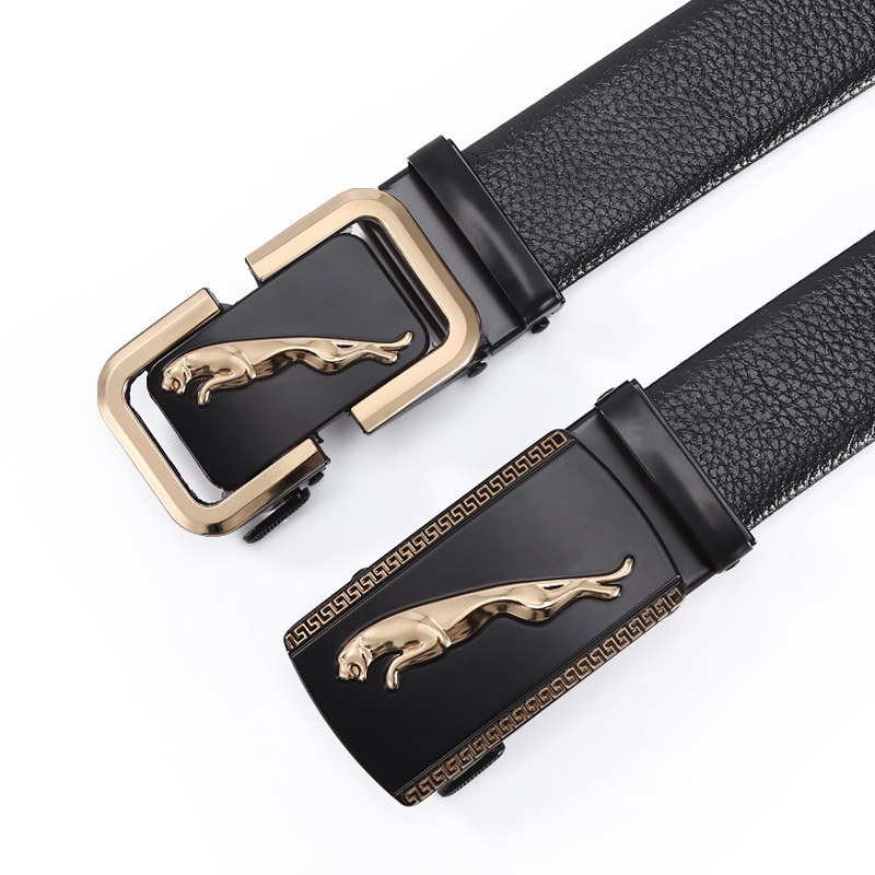 Men's Leather Belt Automatic Buckle Leather Belt Youth Leisure Business Buckle Men's Letter Belt Item Picture