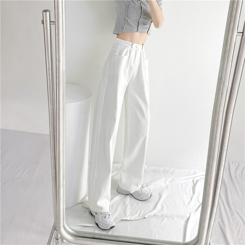 Autumn's popular denim trousers for women: high-waisted, loose, wide-leg, straight-leg floor-length pants Specification image