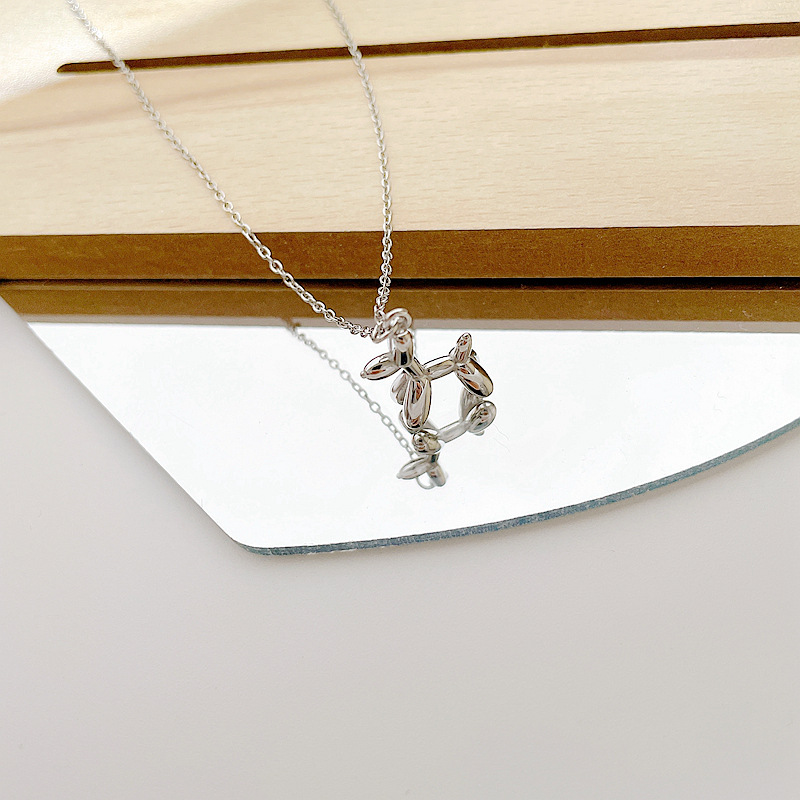 Stereoscopic Cute Sweet Balloon Dog Titanium Steel Necklace Female 2022 New Silver Collarbone Chain details Picture