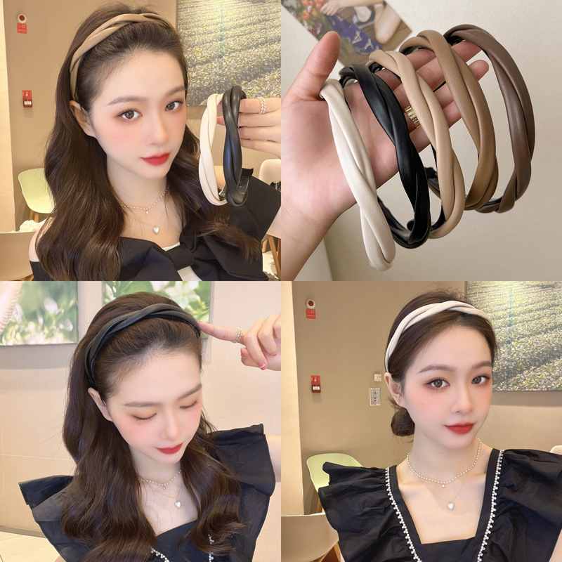 Korean Elegant Cross Twist Hair Band Female Pressure Sensitive Hair High Cranial Top With Teeth Non-Slip Hair Clip Headband Summer