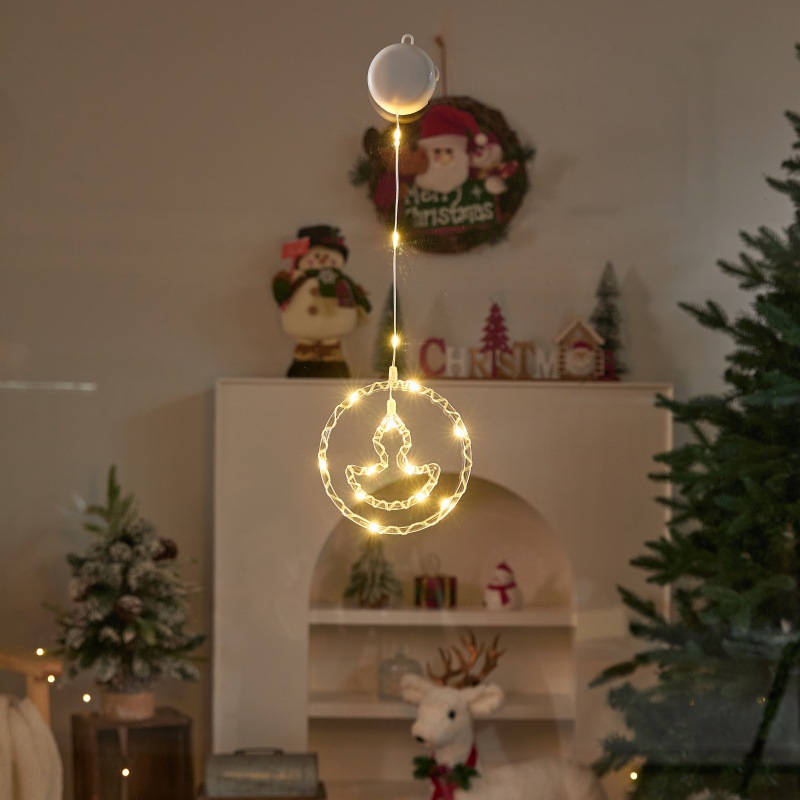 Cross-border LED Christmas decorative lights, hanging lights, display Windows, festive atmosphere, remote control battery boxes, circular color light strings Application Scenario