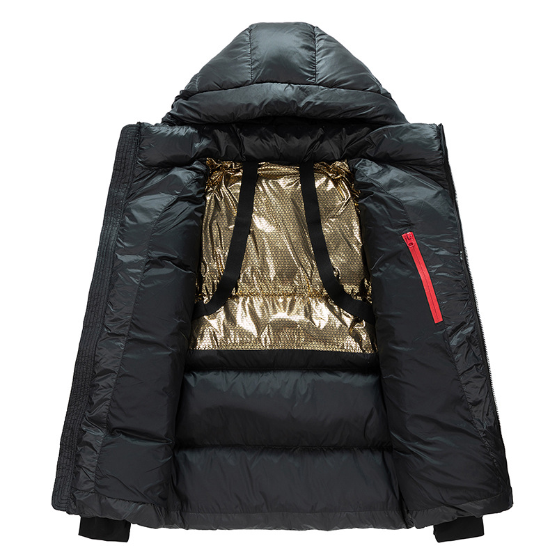 Black and gold down jacket for men, 2024 winter warm outdoor windproof hooded jacket for men, white duck down jacket for men Specification image
