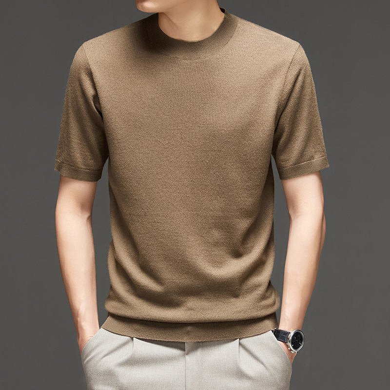Spring fine-spun wool men's short-sleeved round-neck solid-color T-shirt pullover, a thin and versatile knitted top for young people Specification image