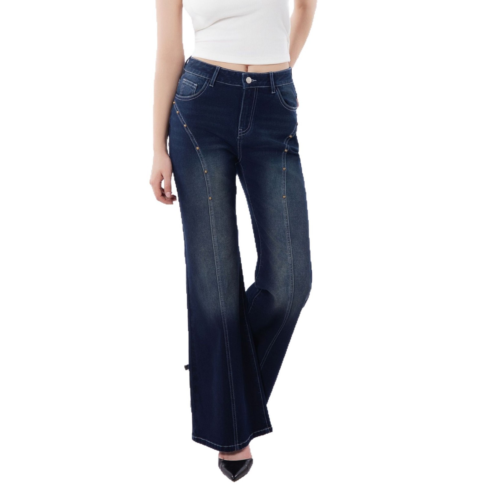 Cross-border 2025 New foreign trade European and American women's clothing, retro loose slightly flared jeans, women's casual and versatile floor-length pants Item Picture