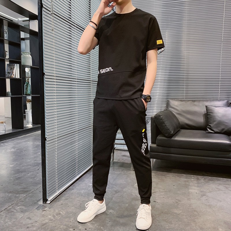 Casual men's Summer 2023 new Korean-style trendy summer ice silk clothes men's sportswear two-piece set