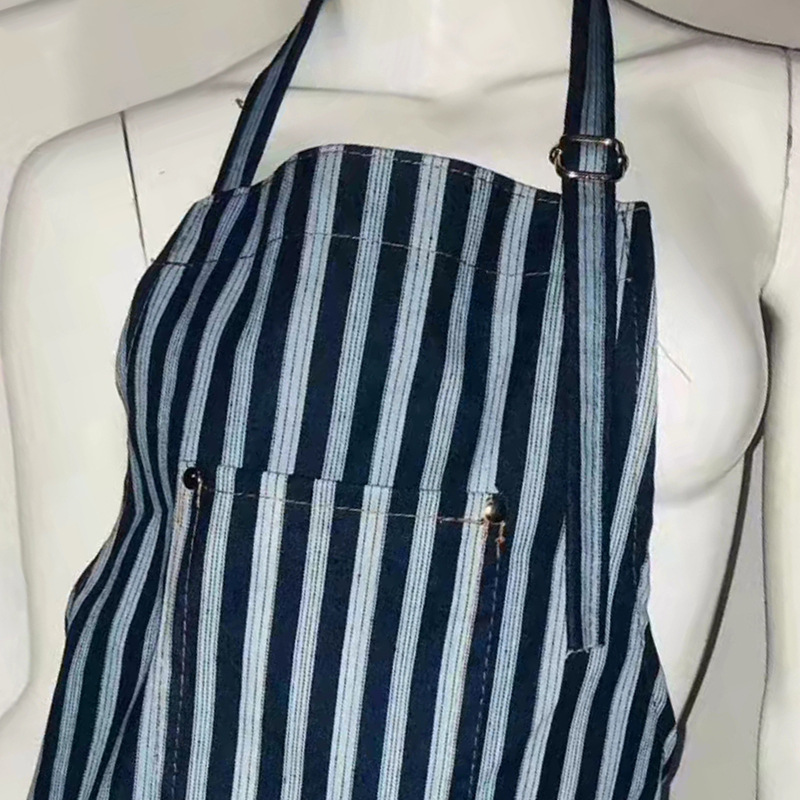 牛仔布工作围裙 美发师理发师餐厅服务员工作服 条纹围裙可定  shanilak白底实物图