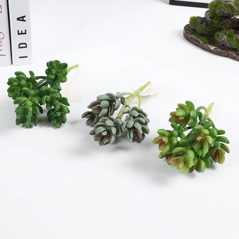 New Simulation Plastic Fleshy Lifelike Feel Flower Arrangement Fleshy Gardening Decoration Fleshy Green Plant Multi-Head Combination Wholesale