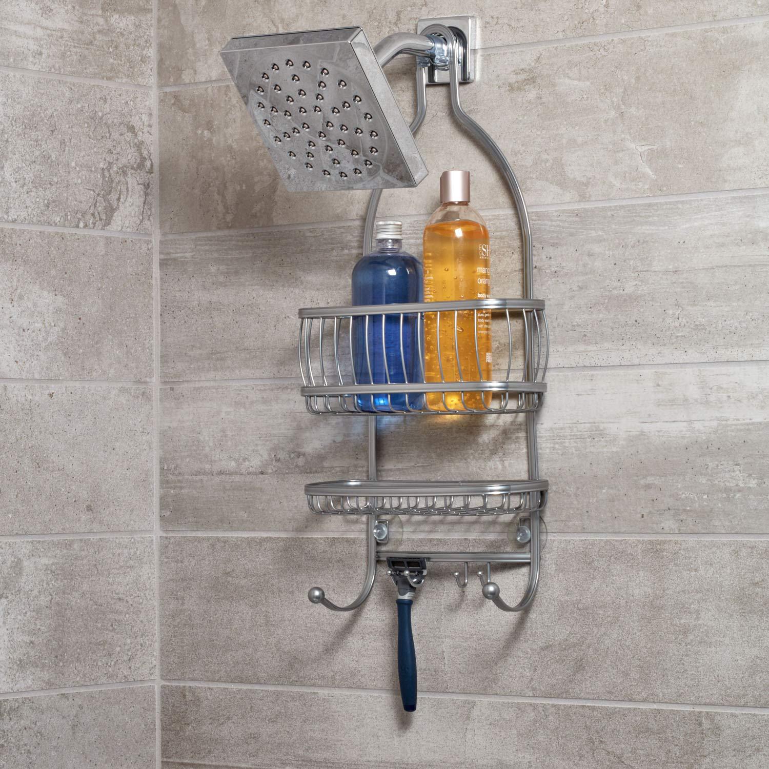 Ironwork double-layer bathroom rack, hanging body wash and skin care product storage rack, multi-layer storage, shower head hanging basket rack Specification image