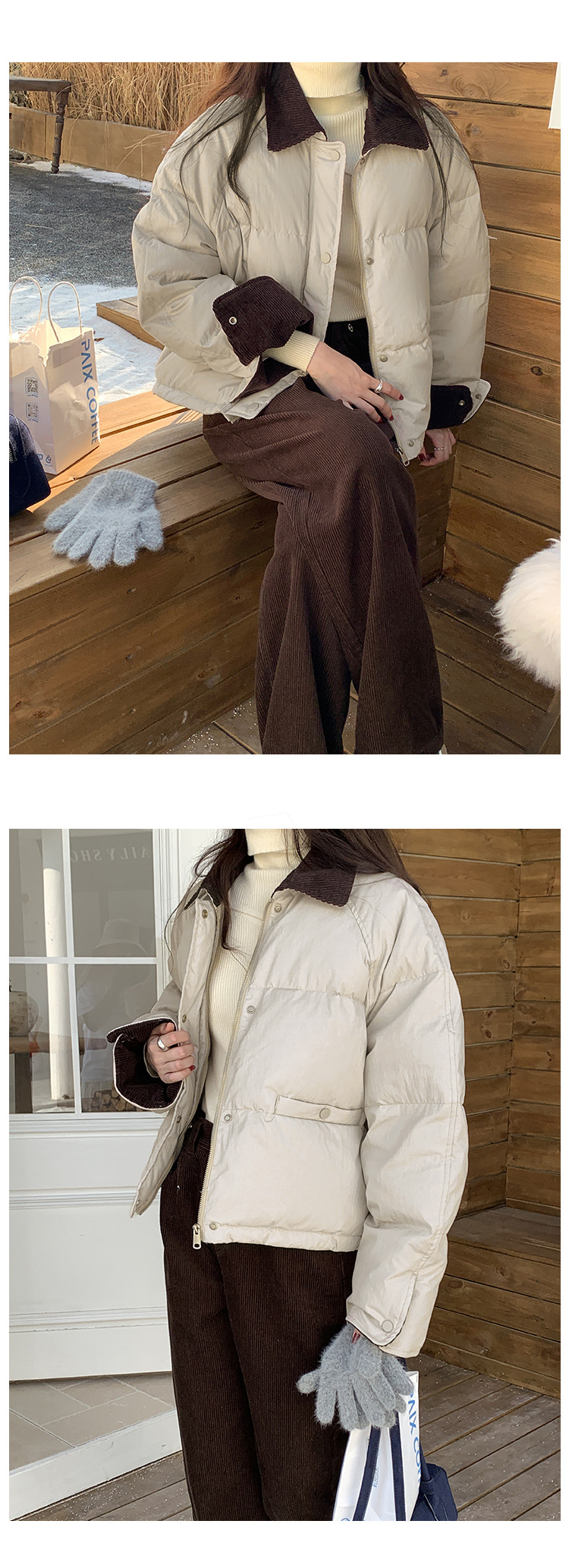 羽绒服女2025冬季新款韩系风宽松百搭白鸭绒保暖翻领面包服外套详情10