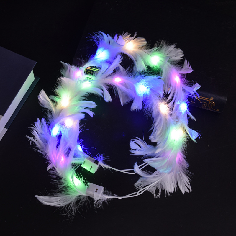 Luminous flower garlands, headwear with lights, goose feather flower garlands, feather angel hair bands, wholesale of small gifts for street vendors at popular night markets details Picture