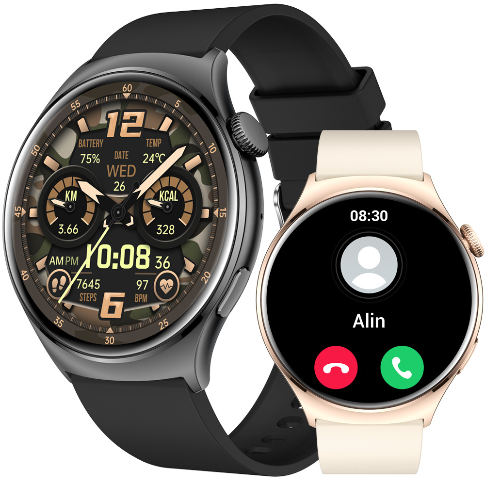 AMOLED round metal heart rate make call fitness smart watch