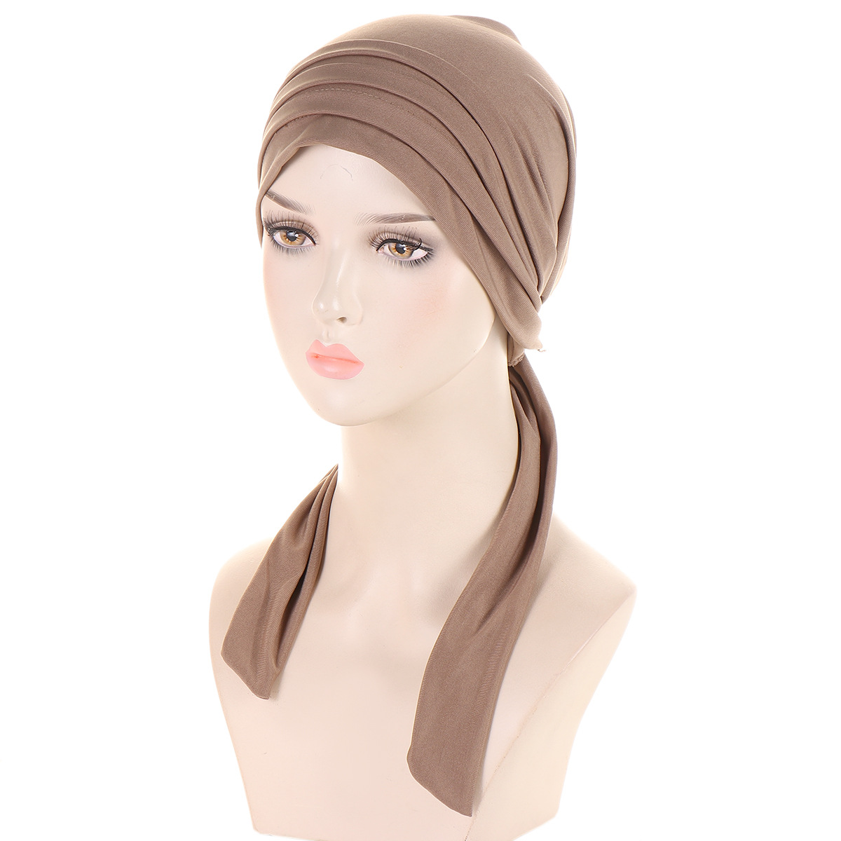 Amazon's New Solid Color Crystal Hemp Four Stripes Long Tail Headscarf Hat Aliexpress Chemo Hat Women's Hat details Picture