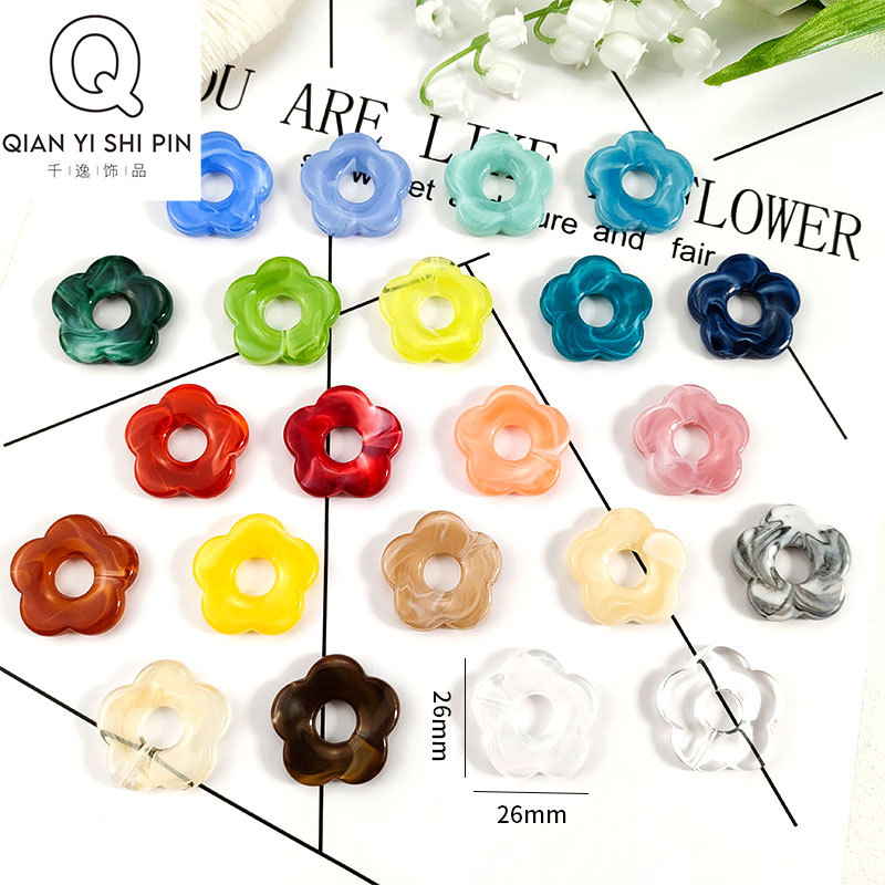 Manufacturers Directly Supply Acrylic Mixed Color Hollow Five Flowers Straight Hole Handmade Diy Jewelry Accessories Earring Material Package Specification drawing