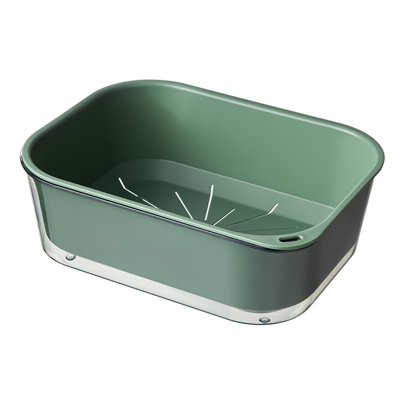 Double Drain Basket Plastic Kitchen Home Water Fruit Basket Thickened Rectangular Dark Green Creative Washing Basin Hair Application Scenario