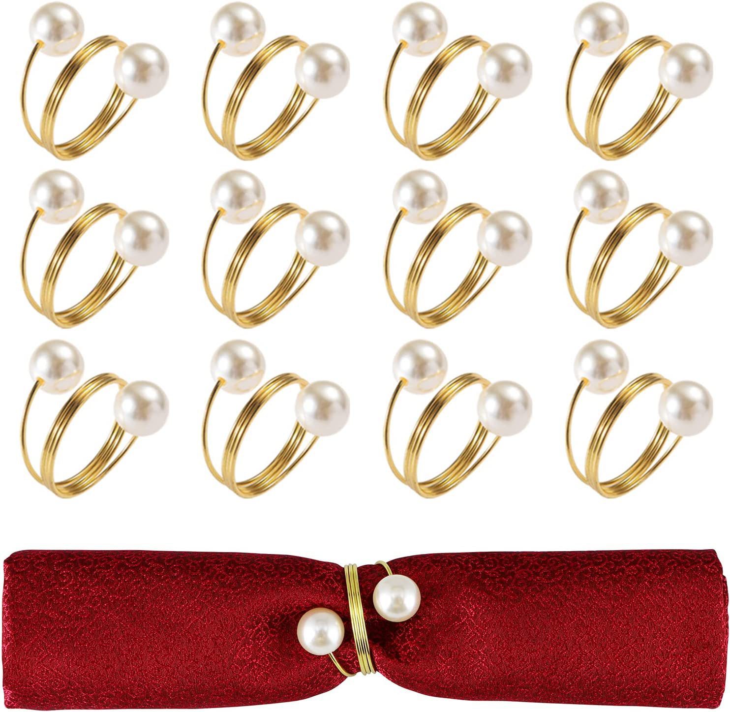 Cross-border napkin ring new napkin buckle pearl napkin ring high-grade metal ring hotel table