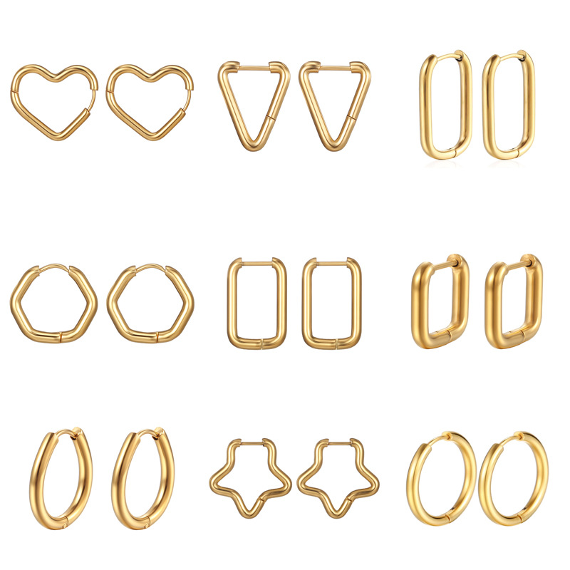 Cross-border geometric irregular stainless steel ear buckles, trendy and fashionable five-pointed star heart square polygonal titanium steel earrings