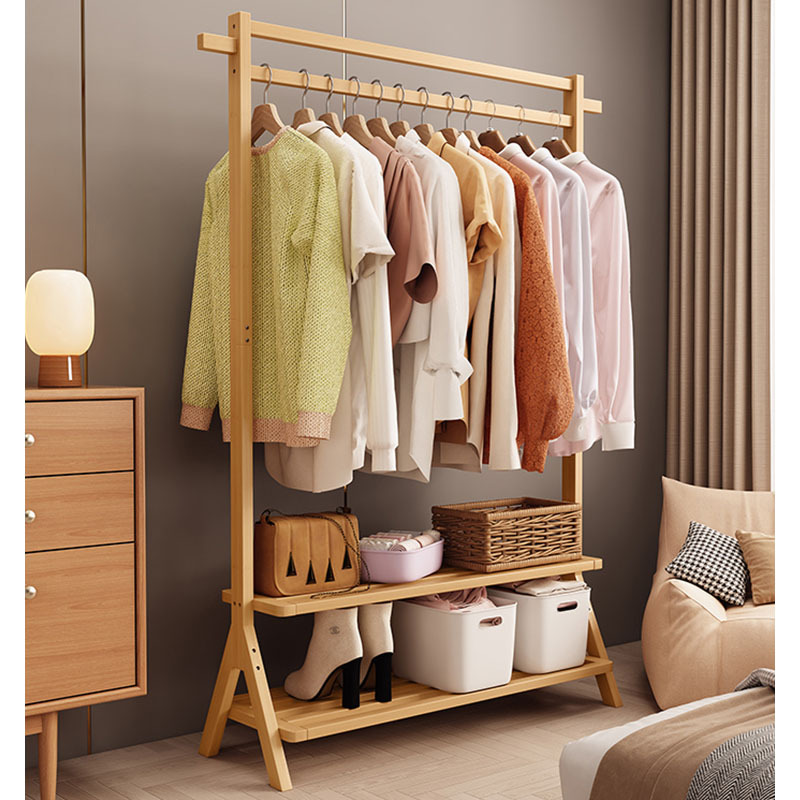 Bedroom Floor Solid Wood Coat And Hat Rack Simple Indoor Accommodation Clothes Rack Simple Clothes Hanging Rod Hanger details Picture