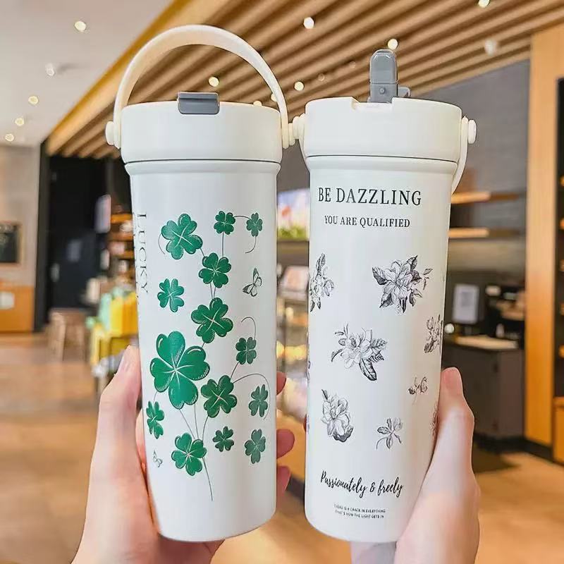 新款保温杯316不锈钢咖啡杯高颜值便携吸管水杯大容量果茶杯定制