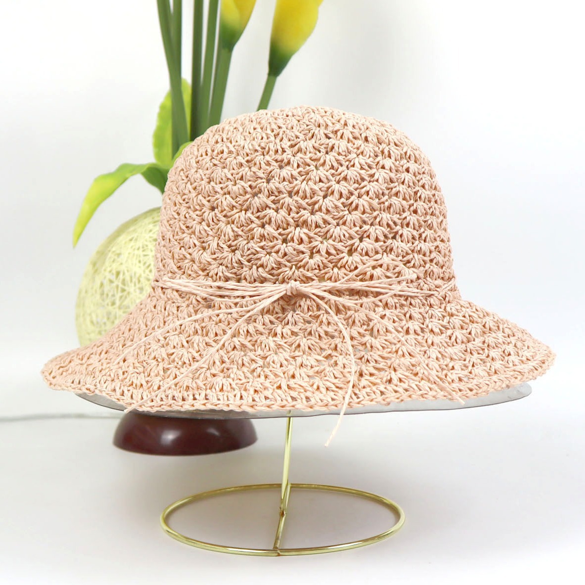 Handmade Paper Crochet Hat Summer Women's Sun Hat Outdoor Sunscreen Fisherman Hat Seaside Beach Straw Hat In Stock details Picture