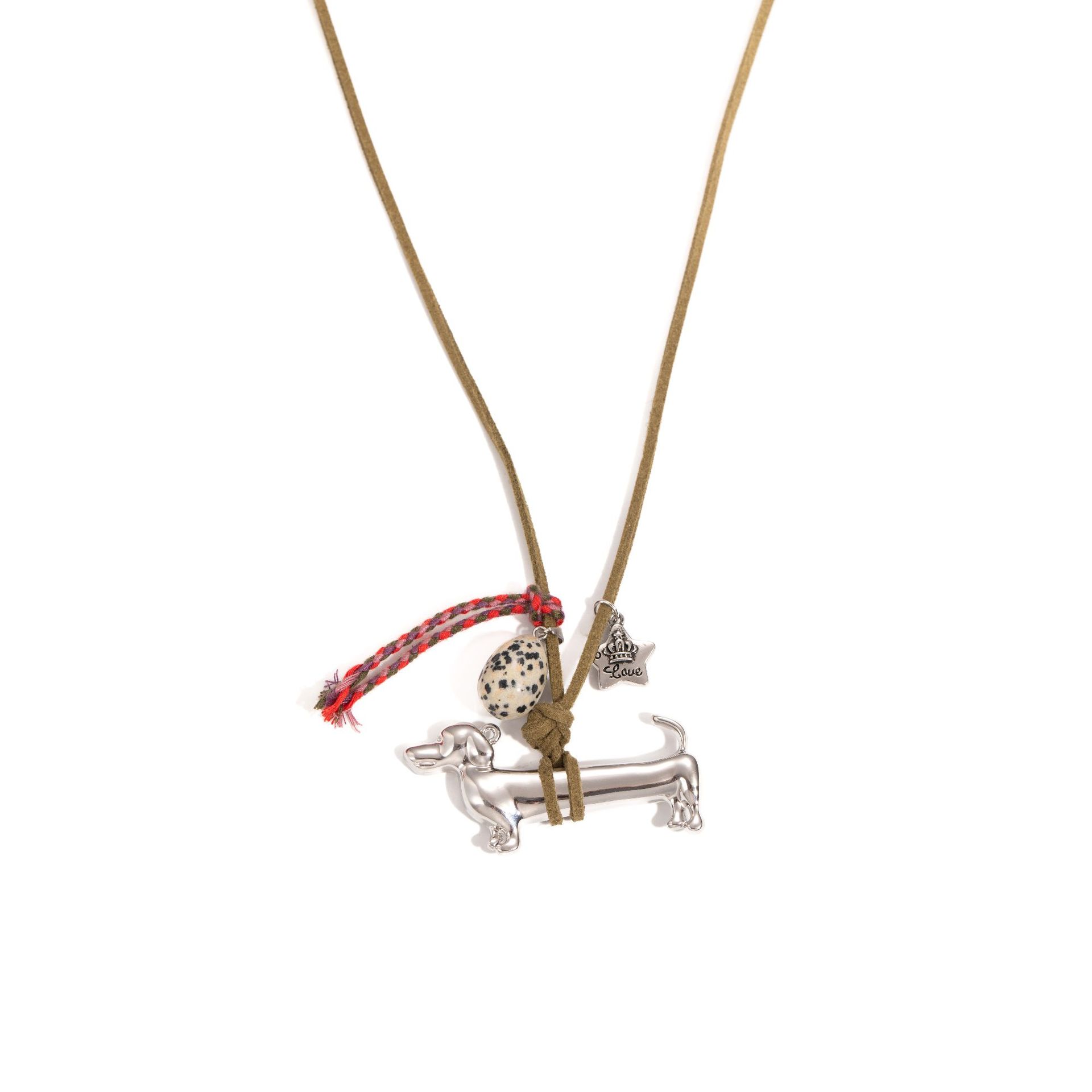 Korean-style Dachshund spotted stone pendant necklace for women, long halter-neck hoodie sweater chain, niche design accessory for women Item Picture