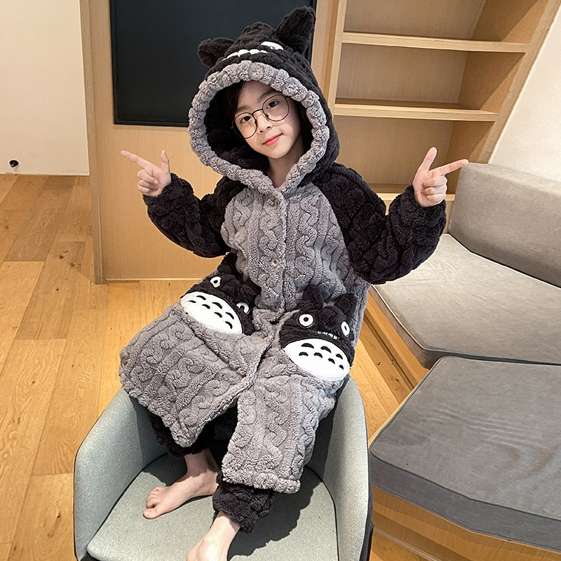 Children's Pyjamas Autumn/Winter Thick Warm Flannel Boy's Coral Velvet Set Large Boys' Home Wear Application Scenario