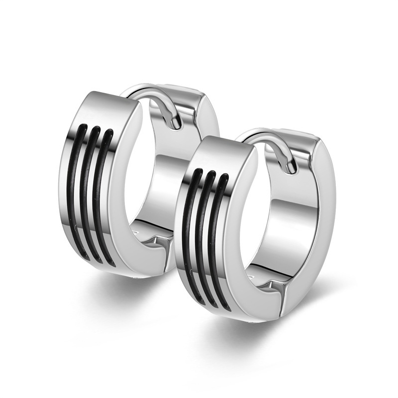 Cross-border simple stainless steel hand-polished, corrosion-filled and oiled earrings and earrings, men's trendy Korean-style versatile ear ring accessories Item Picture