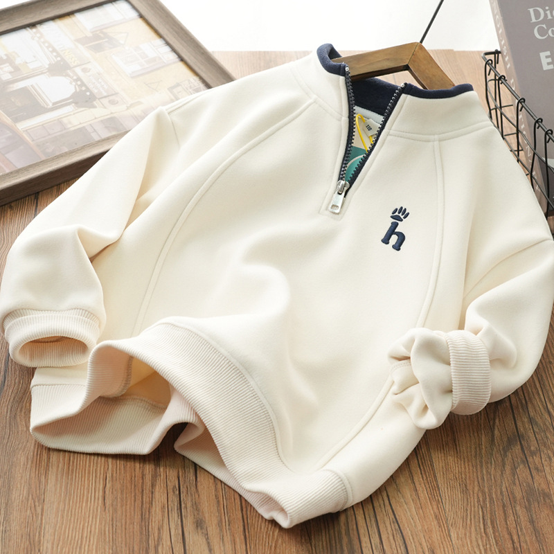 Children's clothing for boys, fleece hoodie for winter, 2025 new style, stylish and warm top for middle and large children, children's clothing for winter Specification image