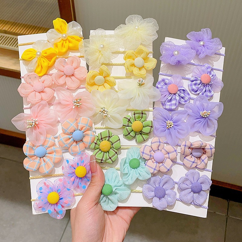 Lovely Children's Color Hair Harmless Elastic Band Hair Accessories 2023 Summer New Girls' Mesh Flower Hair Rope Headwear