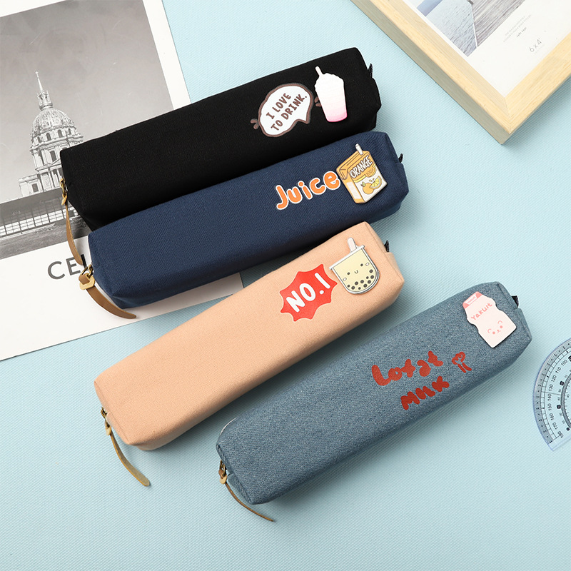 日系纯色帆布小学生笔袋初中生男孩文具袋可爱大容量女孩铅笔袋