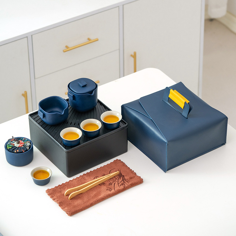 Black pottery travel tea set, household kung Fu tea cup, ceramic teapot, company gift, gift-giving, laser LOGO Specification image