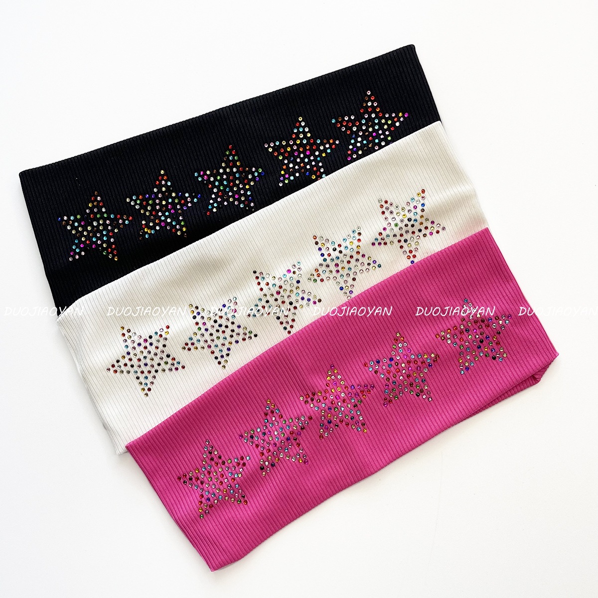 The popular hot-selling solid color hair band with hot diamonds for fashionable photos, wide-edge elastic headwear, and colorful diamond star sports headband are in stock Item Picture