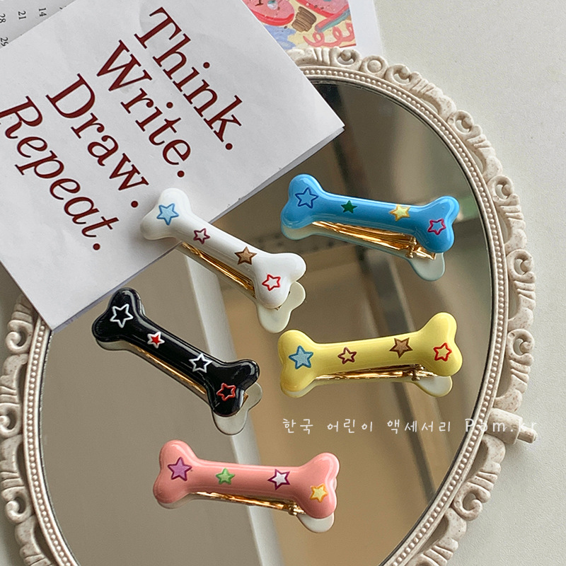 Niche Japanese-style energetic girl hair clips Y2K spicy girl star bangs clips ins sweet and cool printed bone hair clips and hair accessories
