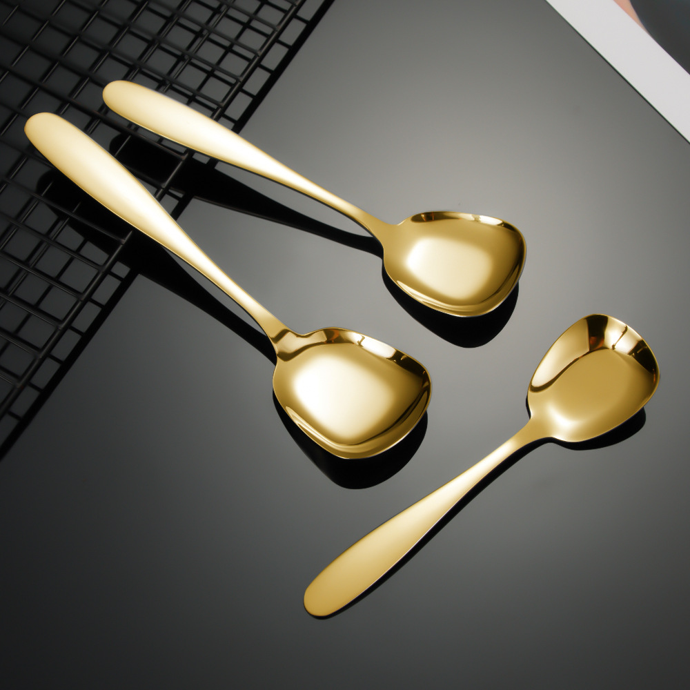 Stainless Steel Spoon Thickened Square Spoon Cross-Border Hot Tableware Modern Simple High Appearance Horizontal Long Handle Square Spoon Application Scenario