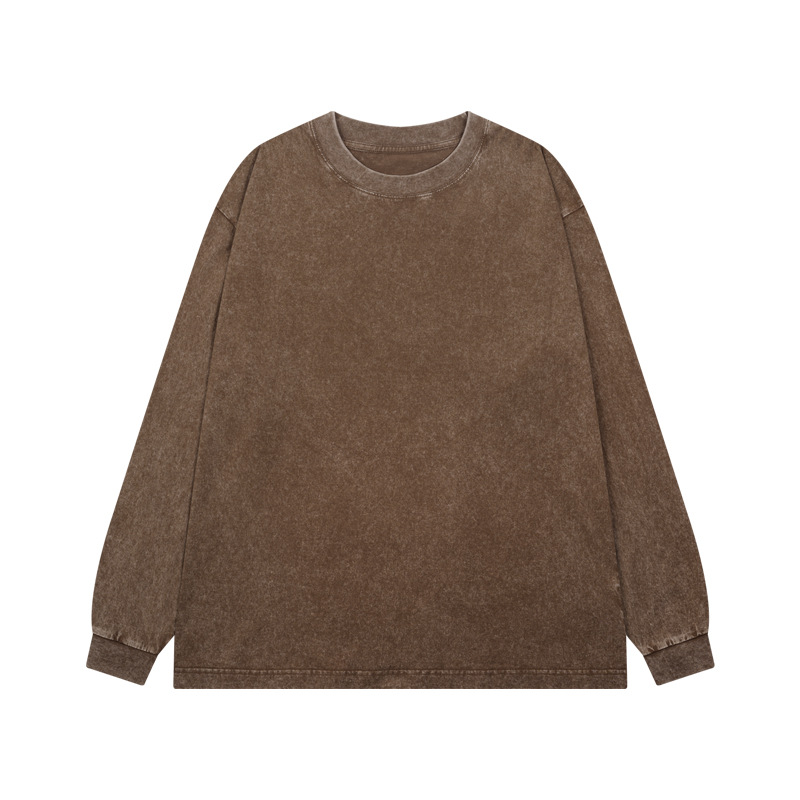 American retro 230g pure cotton aged stir-fried snowflake long-sleeved T-shirt for men, new autumn men's gradient loose top Item Picture