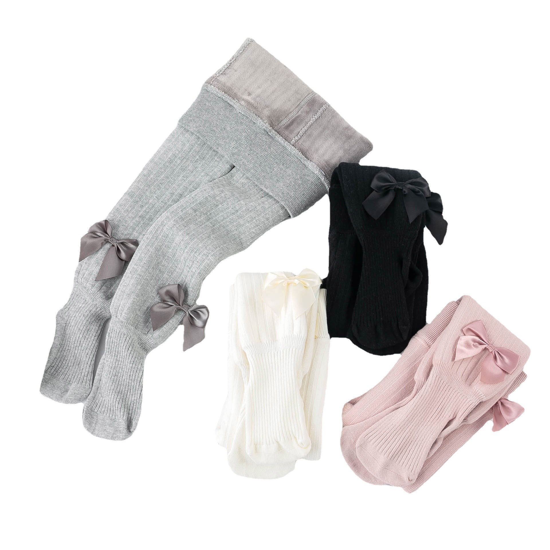 Big Pp Baby Children Autumn And Winter Vertical Stripes With Fleece Thickened Bow Leggings Girls Pantyhose With Stopper Pants Item Picture