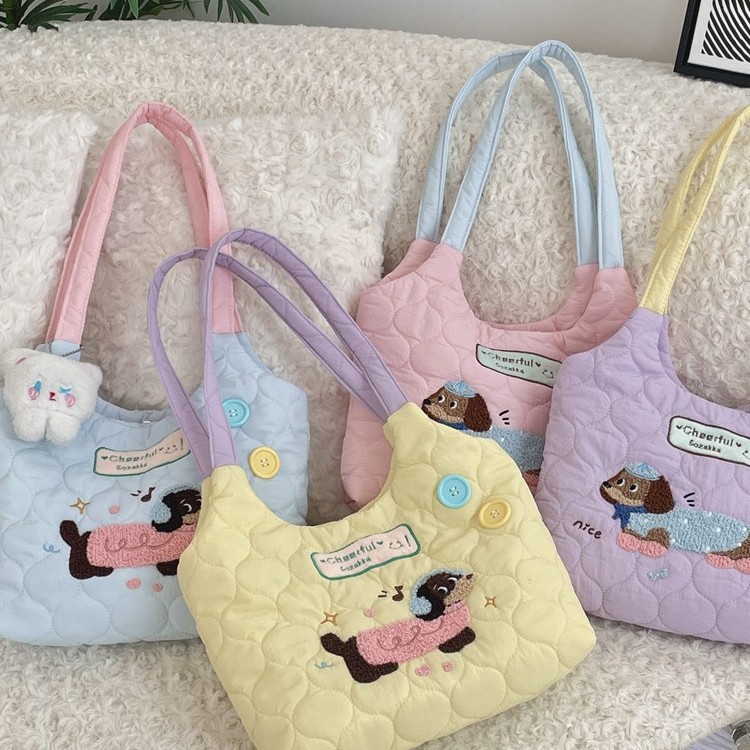 Lazy campus style, cute cartoon pattern student single-shoulder bag, multi-functional casual and trendy, large-capacity tote bag, girls' and children's tutorial bag full image